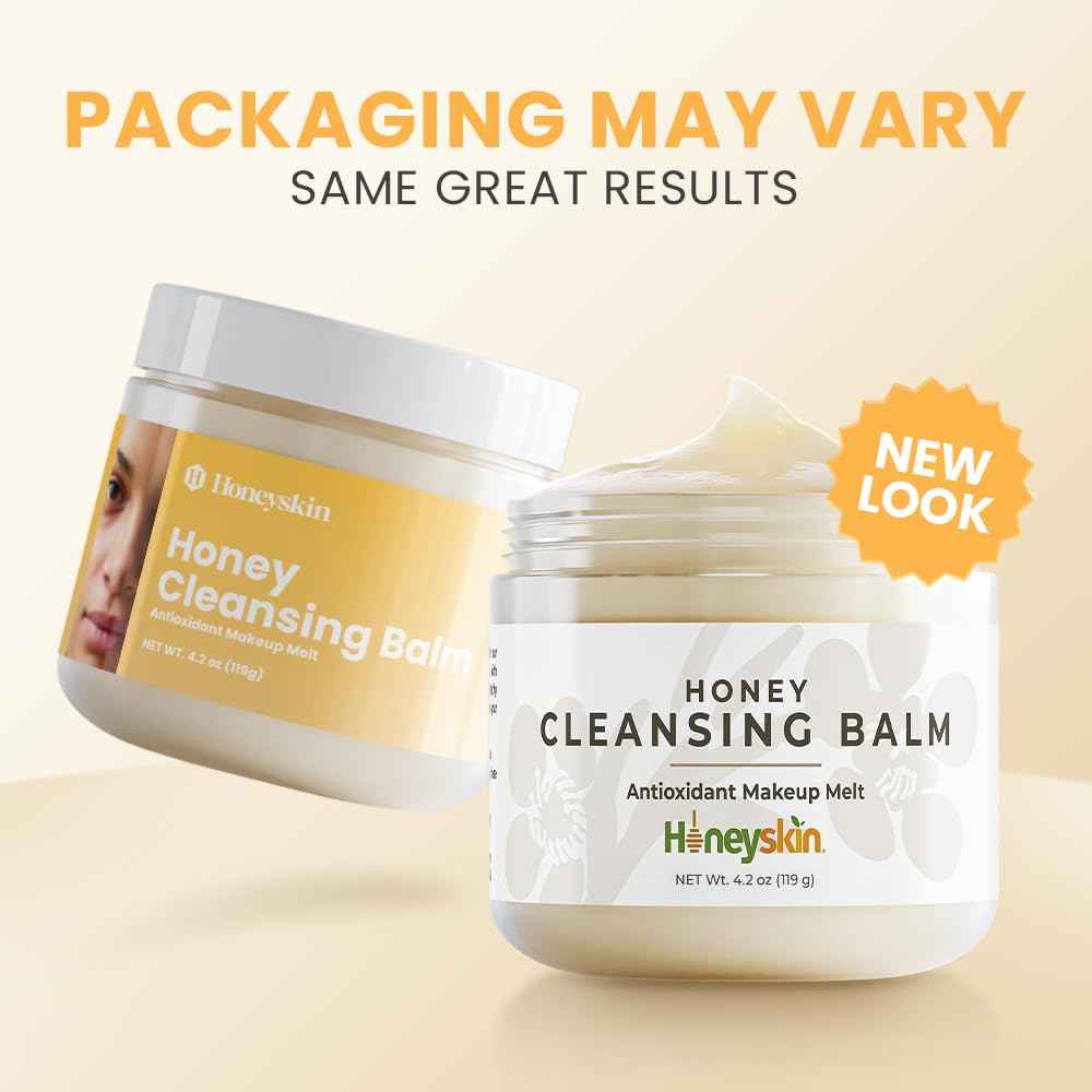 Honeyskin Honey Cleansing Balm Makeup Remover - Face and Eye Makeup Remover for Sensitive Skin Face Wash - Hydrating Facial Cleanser and Gentle to Face Makeup Melting Balm (4oz)