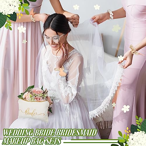 Sweetude 27 Pcs Bridesmaid Proposal Gift Bride Cosmetic Makeup Bags Bridal Hair Scrunchies Ties Heart Shape Sunglasses for Wedding Bachelorette Party Favor(Champagne, White)