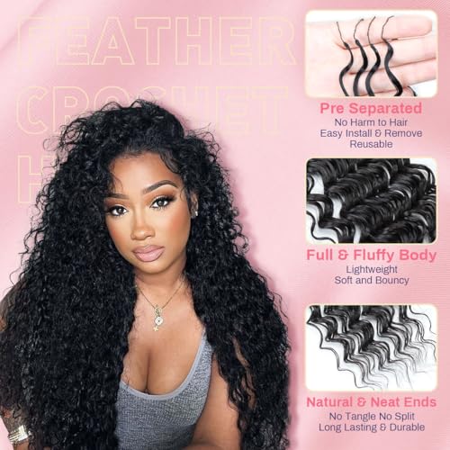 18 Inch Feather Crochet Hair Extensions - Deep Wave Synthetic Hair