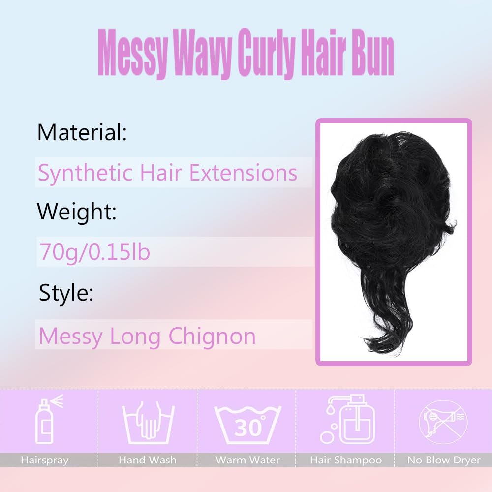 Messy Bun Hair Piece Thick Updo Scrunchies Hair Extensions Synthetic Hair Bun Curly Wavy Ponytail Hairpieces For Women Girls Tousled Updo with Tendrils Hair Bun Extensions Daily Wear (12H24#)