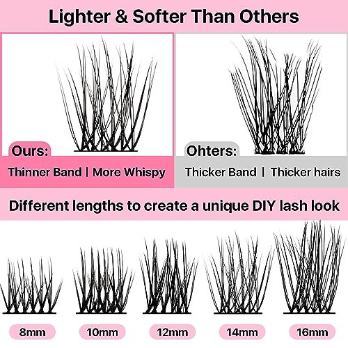 DIY Eyelash Extensions 72 PCs Cluster Lashes Super Thin Band Soft Mixed Tray Wispy Individual Lashes (Fluffy, C-8-16mix)