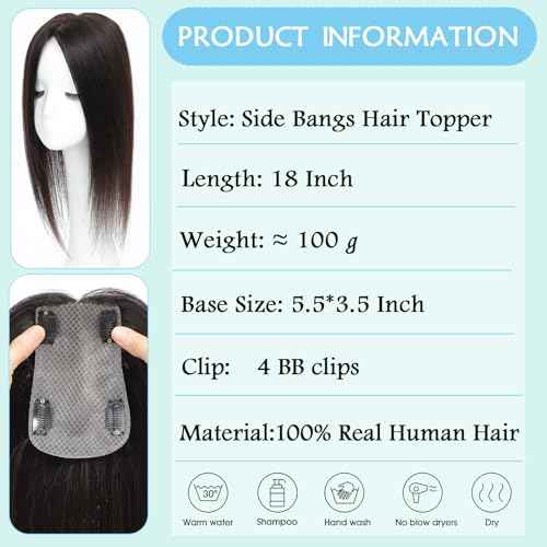 Hair Toppers for Women Real Human Hair, Realistic Biological Scalp Toppers HairPieces for Women with Thinning Hair Middle Part Clip in Bangs Big Base 360¡Æ 3D Cover (Dark Brown, 18 Inch)