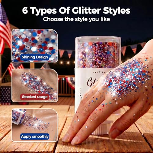 Waterproof Patriotic Glitter Stick - Red, White & Blue for 4th of July