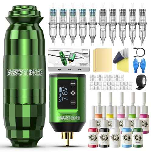 Wormhole Tattoo WTK258 Wireless Tattoo Gun Kit Professional Machine Kit Tattoo Pen Kit with 1500mAh Tattoo Battery Pack Tattoo Ink Tattoo Needles