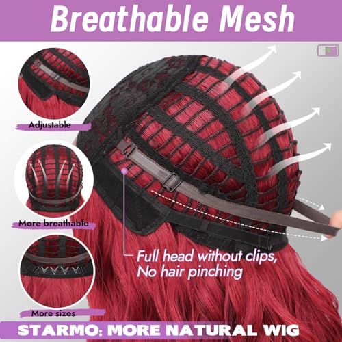 Berry Red Wavy Bob Wig - Glueless Synthetic Lace Front 14 Inch