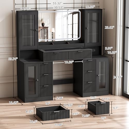 55-Inch Makeup Vanity Desk with Mirror & RGB Lights