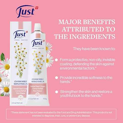 SwissJust Chamomile Hand Cream 100ml, Protecting Cream that Concentrates the Comforting & Relaxing Properties of Chamomile. Strengthens the skin, Provides Elasticity & Restores Anti Aging Hand Cream