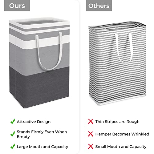 HomeHacks Large Laundry Basket, Waterproof, Freestanding Laundry Hamper, Collapsible Tall Clothes Hamper with Extended Handles for Clothes Toys in The Dorm and Family Gradient Grey,88L