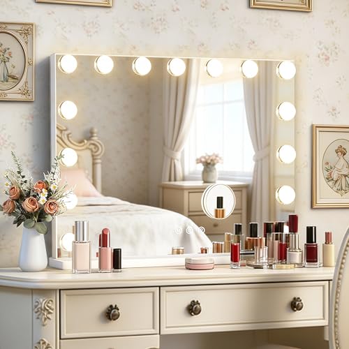 Hollywood Vanity Mirror with Lights, 23" x 18", 15 Bulbs, USB Charging