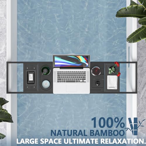 Expandable Bamboo Bathtub Tray - Wine, Books & Tablet Holder