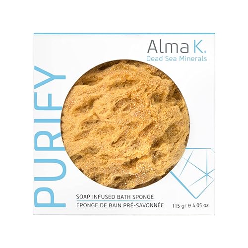 Alma K Soap Infused Bath Sponge - Bath & Shower Loofah for Women - Exfoliating Body Scrubber with Sweet Almond and Aloe Vera - White Tea and Neroli Scent - Use 20 Plus Times - 4.05 oz