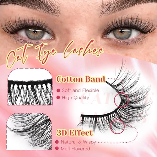 Ahrikiss Cat Eye False Eyelashes - 8 Pairs Wispy Faux Mink Lashes
