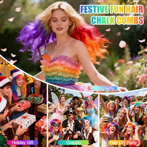 8-Color Hair Chalk Comb Set - Washable Temporary Hair Dye