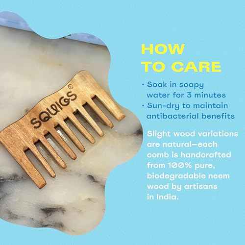 Squigs Beauty Neem Wooden Comb for Women & Men ? Handcrafted Pocket-Sized Wide-Tooth Comb for Hair Detangling, Scalp Massage, Oil Distribution & Anti-Breakage ? Pure Neem Wood for Hair Growth
