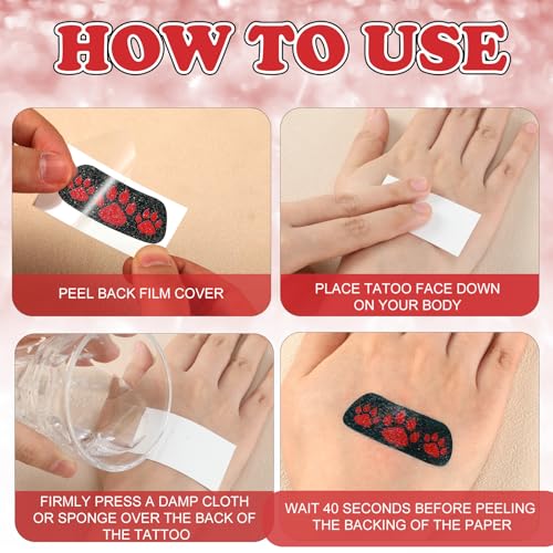 Blulu 24 Pairs Glitter Paw Eye Black Temporary Tattoos