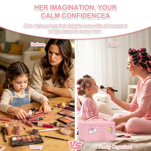 OCHEAL Initial Alphabet Makeup Bag for Girls Pink
