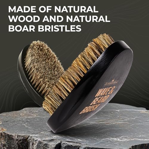 GUARD&MARINE Wave & Beard Brush for Men ? Natural Boar Bristles, Palm Curve Design, Wood Handle ? Shapes 360 Waves & Softens Beard