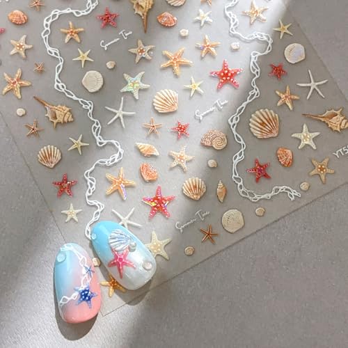 Ocean Seashell Starfish Nail Stickers - Self-Adhesive 5D Decals