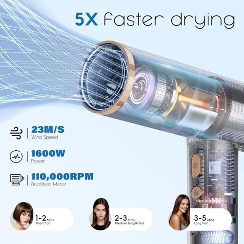 Nicebay Ionic Hair Dryer 1600W Brushless Motor with Diffuser