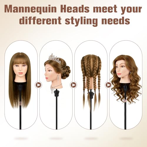 22" Light Brown Real Hair Mannequin Head with Stand & Tools