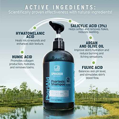 Sphagnum Botanicals Medicated Psoriasis Shampoo and Conditioner Set - Salicylic Acid 3% and Peat Mud Shampoo together with Aloe Vera and Jojoba Oil Condtioner. 2 x 13.5 fl. Oz