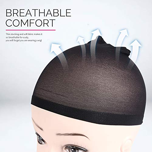 Nylon Wig Cap - Stocking Wig Cap for Women, Elastic, Breathable, 4 Pack - Black