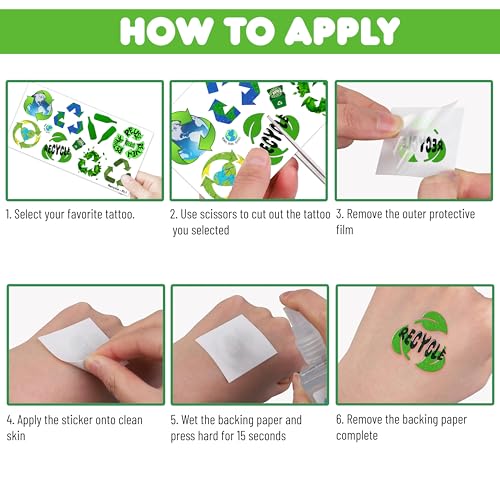 100 PCS Recycle Temporary Tattoos Sheets | Earth Theme Party Favors