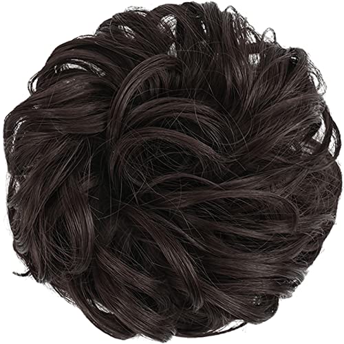 FESHFEN Messy Bun Hair Piece Hair Bun Scrunchies Synthetic Medium Brown Wavy Curly Chignon Ponytail Hair Extensions Thick Updo Hairpieces for Women Girls 1PCS