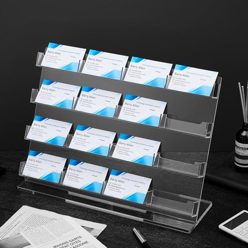 Dunzoom 16-Slot Acrylic Business Card Holder for Desk, Clear Display Stand