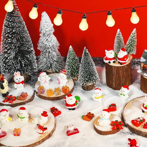 Warmtree 80PCS Christmas Miniature Figurines, Mini Resin Christmas Ornaments Mini Trees Mini Christmas Figures Snowman Santa Clause Ornament for DIY Christmas Decor Fairy Garden and Snow Globes