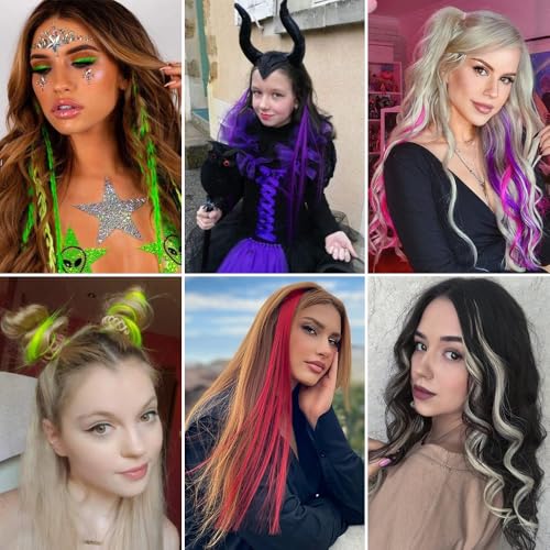 Colored Clip in Hair Extensions - 22 Inch Pink Highlights (10 PCS)