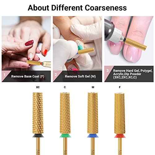 MelodySusie Super Long Tapered Nail Drill Bits, 3/32'' Carbide Tungsten Bits, Suitable for Manicure Pedicure Cuticle Gel Polishing, Professional Advanced Bits, Gold, Series Bit-X, Medium