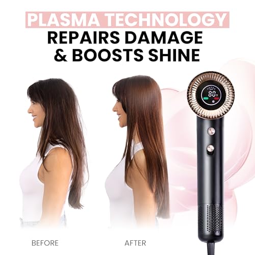 ELLA BELLA Black Compact Plasma Hair Dryer with Digital Display - Fast & Quiet