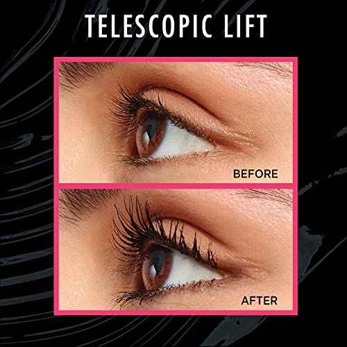 L'Oreal Paris Telescopic Lift Mascara, Lengthening and Volumizing Eye Makeup, Lash Lift with Up to 36HR Wear, Washable, Blackest Black, 0.33 Fl Oz