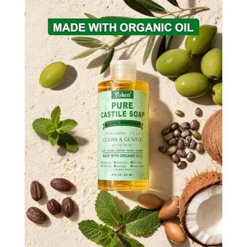 Peppermint Castile Soap Liquid 8 OZ, Made with Certified Organic Oils, Gentle Peppermint Soap for Body Wash, Face, Hands, Dishes, Laundry & More - Vegan & Natural Ingredients Versatile Cleanser