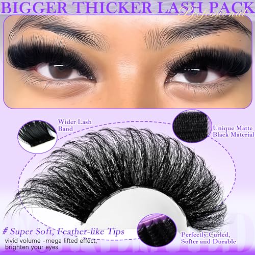 Thick Lash Clusters 180D Mega Volume Lash Extension 12-22mm Long Cluster Eyelashes Volume Individual Lashes D-Curly Faux Mink Eyelash Extension DIY Lash Extension for Beginners by FOINEMYED