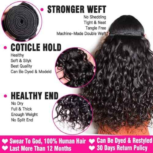 Yavida Water Wave Human Hair Bundles Wet and Wavy Bundles Human Hair Brazilian Unprocessed Remy Hair Water Wave Weave Extensions 10 12 14 Inch Natural Black