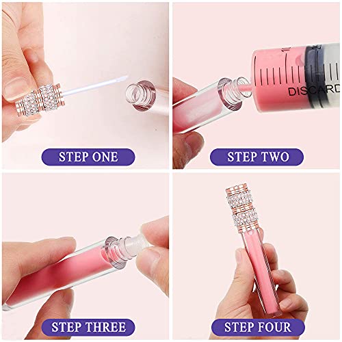 AMORIX 24 Pack Pearl Diamond Lip Gloss Tubes with Wand 5ml Empty Containers + 2pcs Syringes for DIY Lip Balm