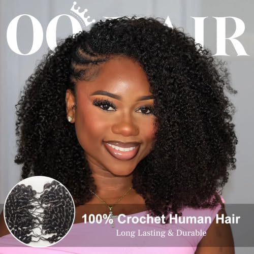 OQ Afro Curly Feather Crochet Human Hair 18 Inch