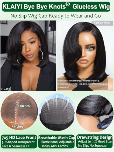 KLAIYI Layered Bob Straight Human Hair Wig 8" Glueless
