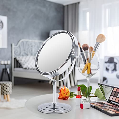Schliersee 10X Magnifying Makeup Mirror, 8 inch Double Sided Tabletop Mirror, 1X/10X Magnification Standing Swivel Desk Mirror for Dresser Bathroom Bedroom, for Women Girl Gifts