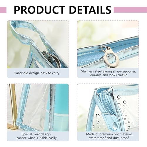 18 Pcs Portable Clear Makeup Bags with Handle, Transparent Waterproof Toiletry Bag, Travel PVC Cosmetic Bags Pouch, Pencil Cases, Stationary Organizer