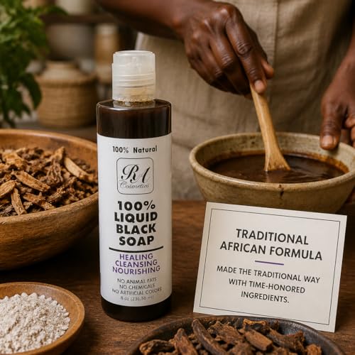 African Liquid Black Soap - 100% Natural for Face & Body - 8 oz