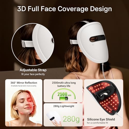LED Red Light Therapy Mask - 256 LEDs, 4 Modes, Anti-Aging