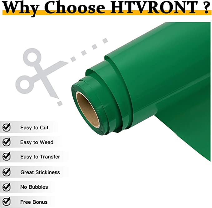 HTVRONT HTV Vinyl Rolls Heat Transfer Vinyl - 12" x 15ft Green HTV Vinyl for Shirts, Iron on Vinyl for Cricut & Cameo - Easy to Cut & Weed for DIY Heat Vinyl Design (Green)