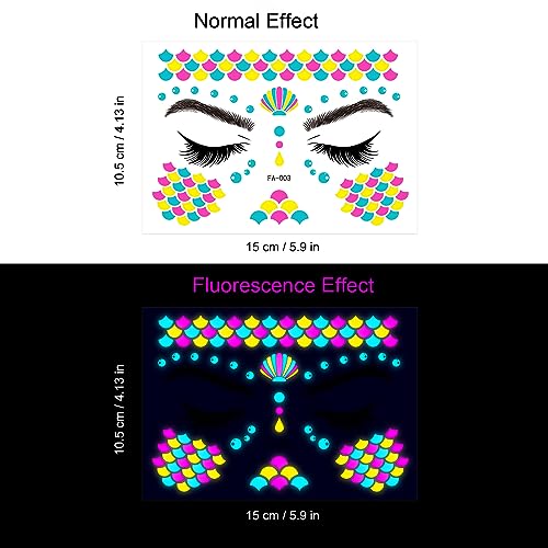 Neon UV Glow in Dark Temporary Tattoos - Waterproof Face Stickers