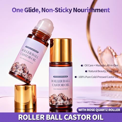 Rose Quartz Castor Oil Roller - Cold-Pressed, 1.7 fl oz