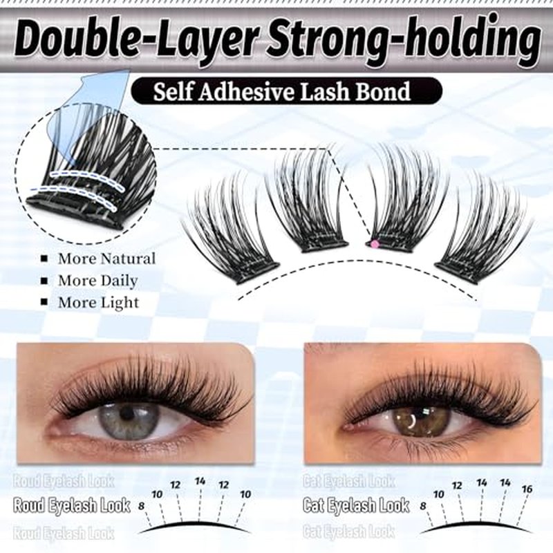 Self-Adhesive Eyelash Clusters 144PCS - 8-16MM Wispy Lashes