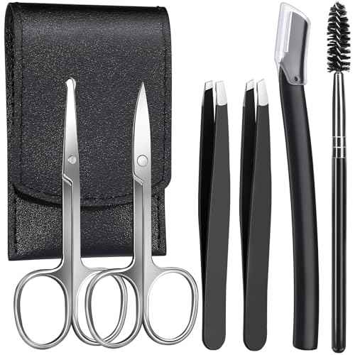 FANDAMEI Eyebrow Scissors, Eyebrow Kit, Eyebrow Tweezers for Women, Eyebrow Razor, Eyebrow Brush. Eyebrow Kit for Men with Leather Case. Eyebrow Scissors for Women Facial Hair Ingrown Hair Removal