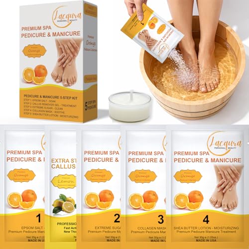 Lacqura Deluxe 6-Step Spa Pedicure Kit - Callus Remover Gel & Foot Scrub